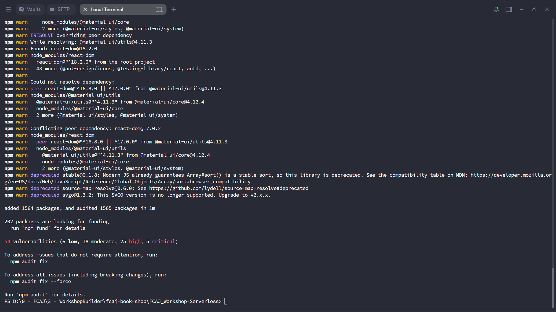 npm install –force (complete)