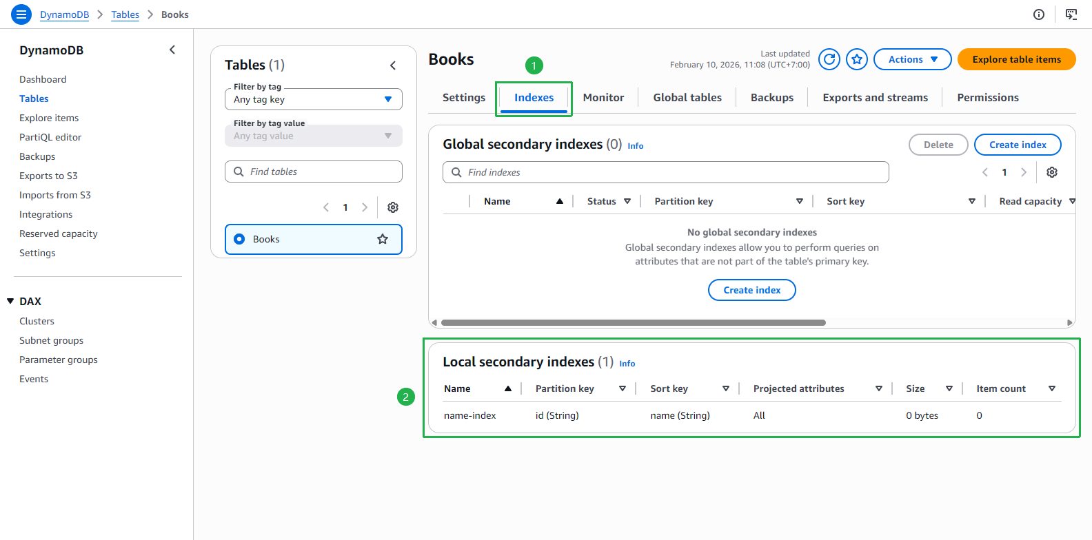 Books Table - Indexes