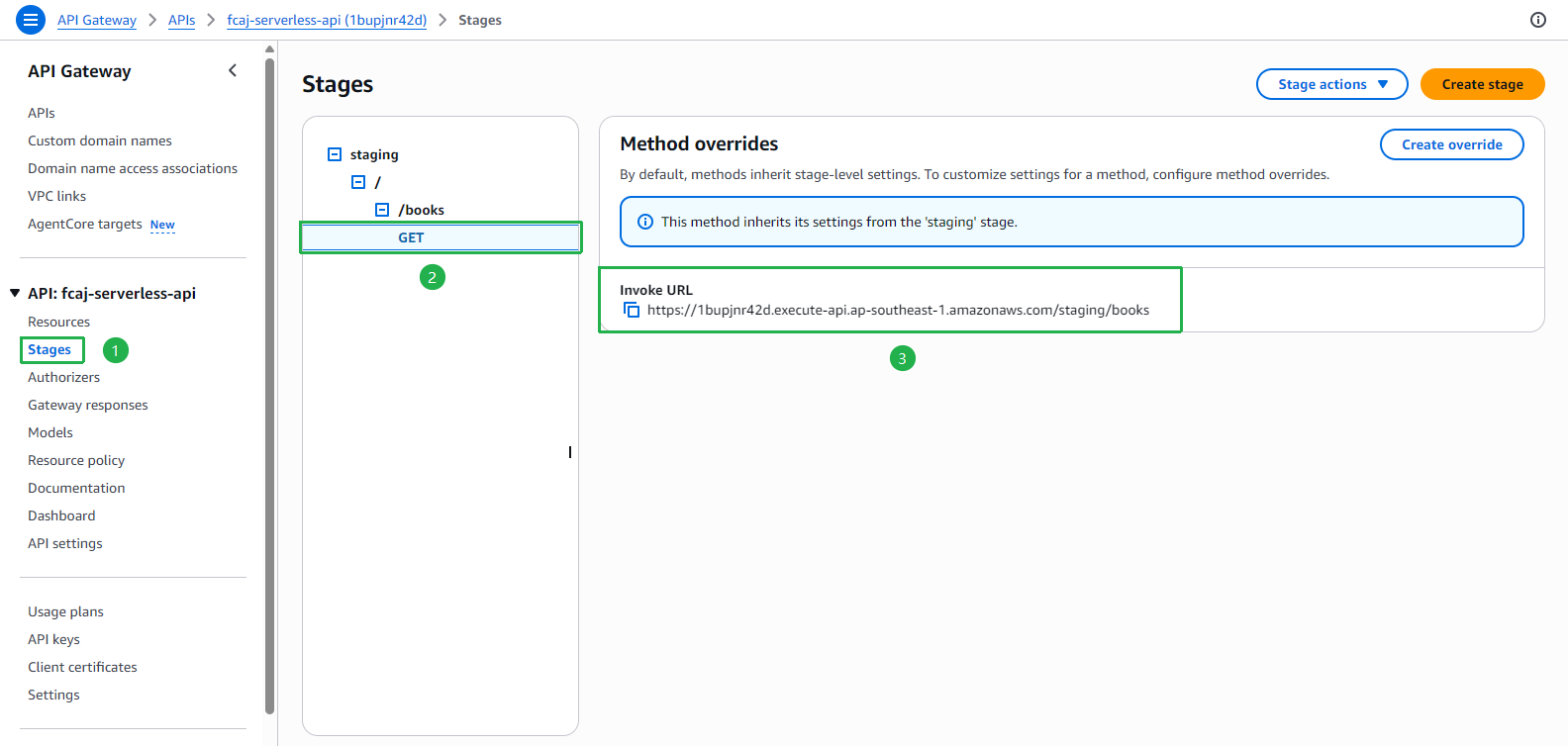 Stages - staging/GET - Invoke URL