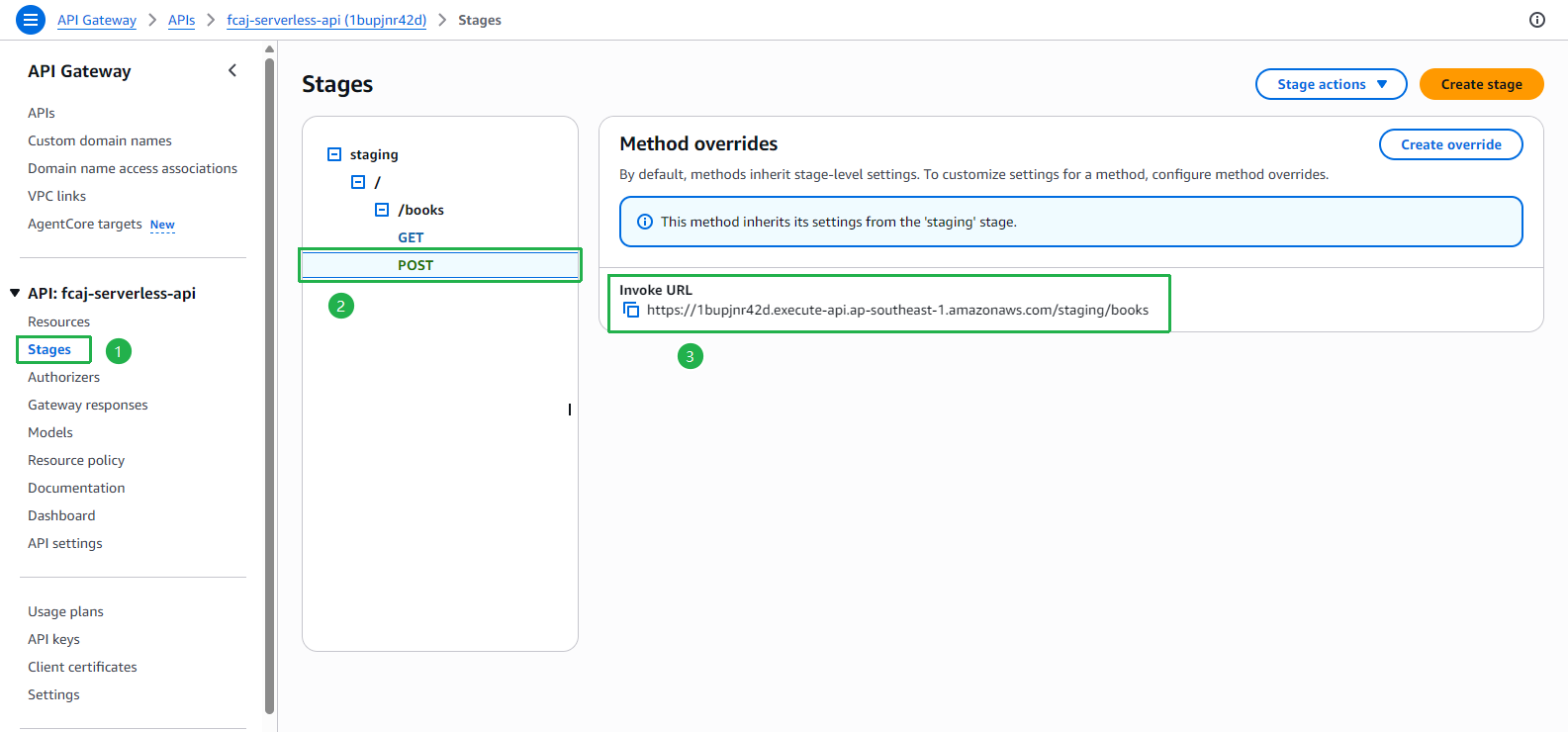 Stages - staging/POST - Invoke URL