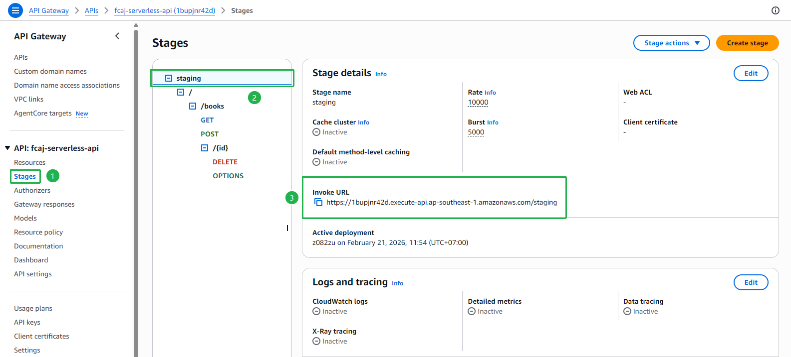 API Gateway - staging Invoke URL with GET, POST, DELETE, OPTIONS resources