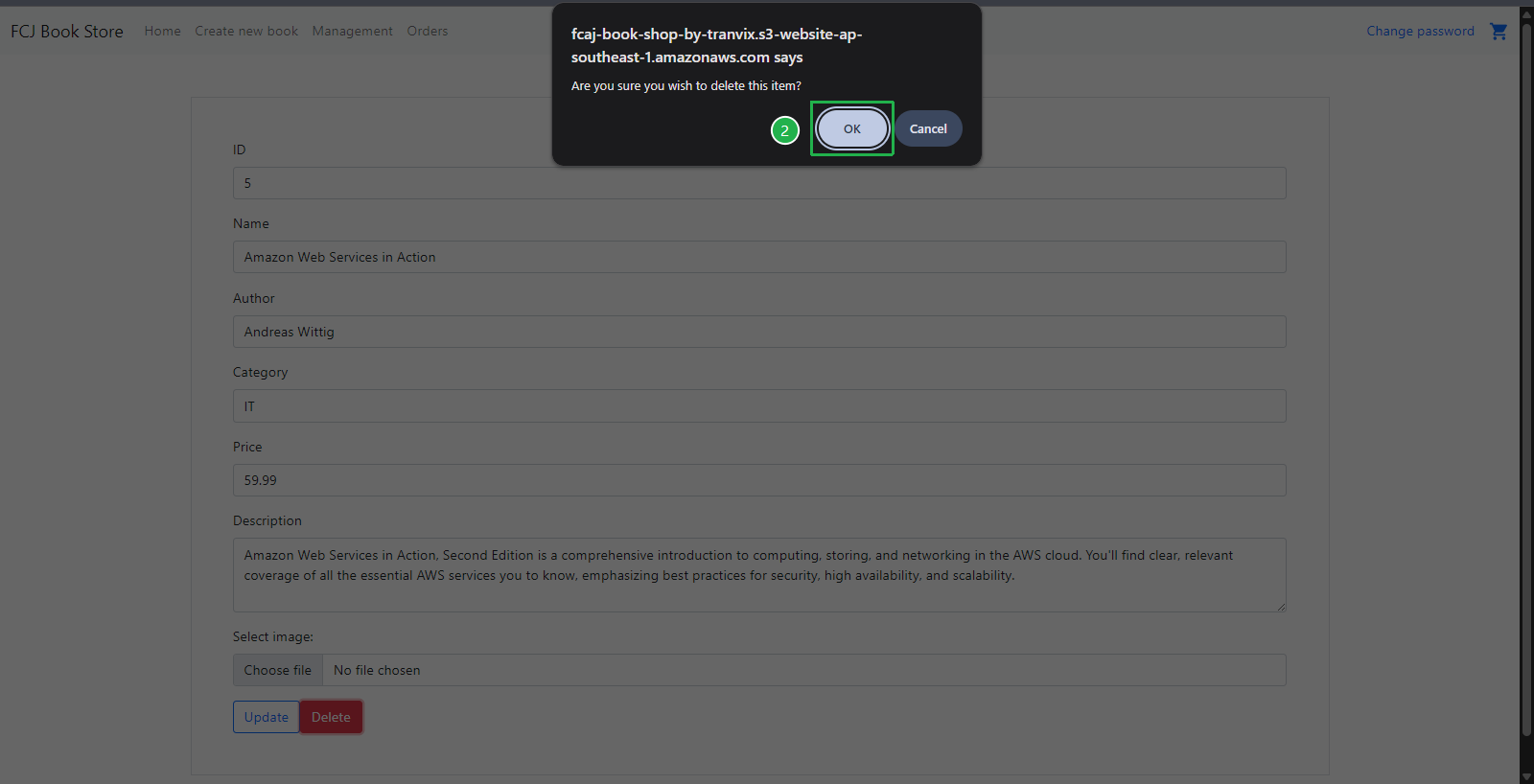 FCJ Book Store - Delete confirmation dialog